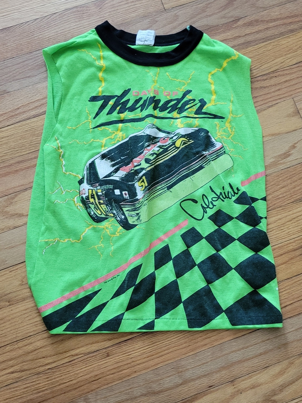 Vintage 1991 Thunder Race Graphic Kids Neon Green Short Sleeve Tee